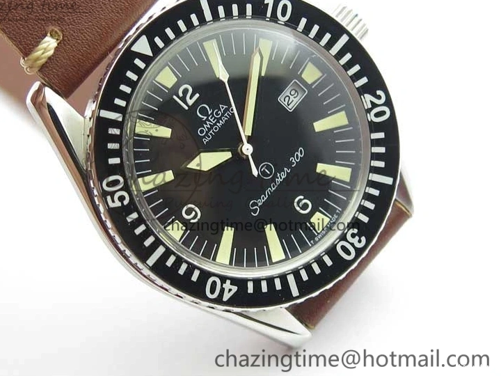 0408 Vintage Seamaster 300 Date T SS B12 Black Dial On Brown Leather Strap A2836 (Free Nylon Strap) WeatherProof 7911